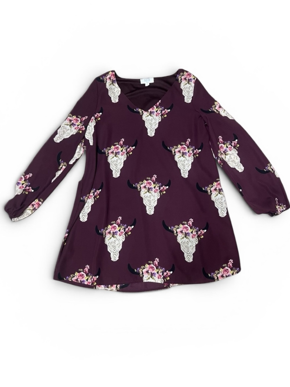 Peach Love California‎ Plum Floral Steer Skull Mini Dress